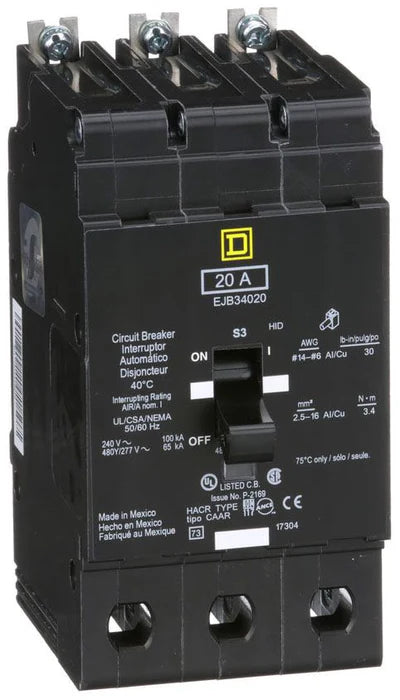 EJB34020, Square D, Circuit Breaker, 20 Amp