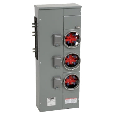 EZM113225, Branch unit, EZ Meter-Pak, 225A, 3 x 4 jaw sockets, 120/240VAC, no bypass, ringed, 800A Al busbar