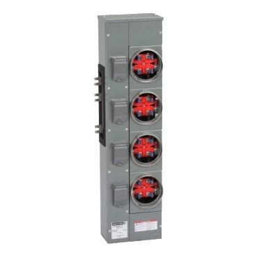 EZM114125, Branch unit, EZ Meter-Pak, 125A, 4 x 4 jaw sockets, 120/240VAC, no bypass, ringed, 800A Al busbar