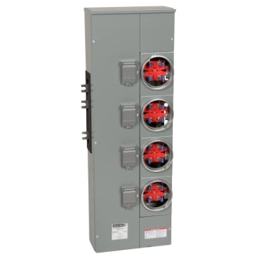 EZM114225, Branch unit, EZ Meter-Pak, 225A, 4 x 4 jaw sockets, 120/240VAC, no bypass, ringed, 800A Al busbar