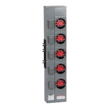 EZM115125, Branch unit, EZ Meter-Pak, 125A, 5 x 4 jaw sockets, 120/240VAC, no bypass, ringed, 800A Al busbar