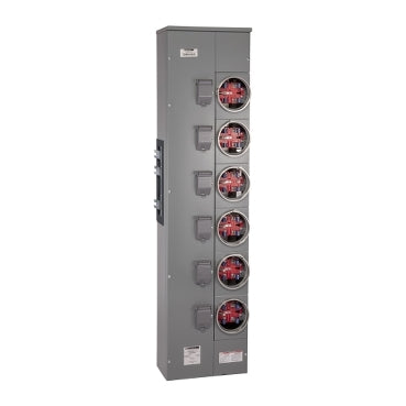 EZM116225, Branch unit, EZ Meter-Pak, 225A, 6 x 5 jaw sockets, 120/240VAC, no bypass, ringed, 1200A Cu busbar