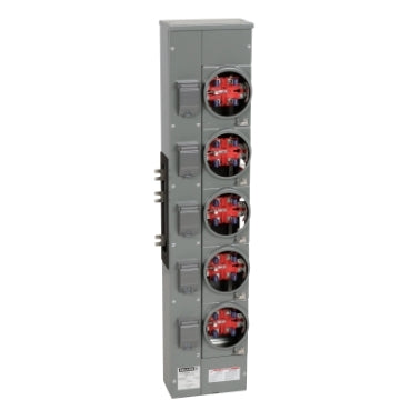 EZMR115125, Branch unit, EZ Meter-Pak, 125A, 5 x 5 jaw sockets, 120/240VAC, no bypass, ringless, 800A Al busbar
