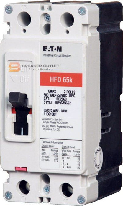 New HFD2225 Eaton HFD2225 2 Pole Circuit Breaker