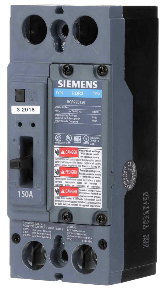 New HQR22B150 Siemens HQR22B150 2 Pole Circuit Breaker