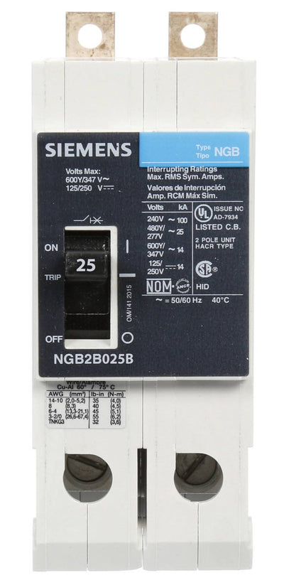 New NGB2B025B Siemens NGB2B025B 2 Pole Circuit Breaker