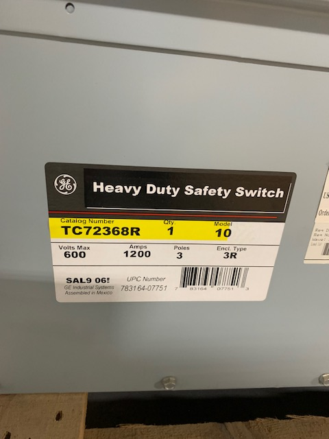 Recertified TC72368R GE 1200 Amp Fusible Nema 3R Outdoor Disconnect 600V