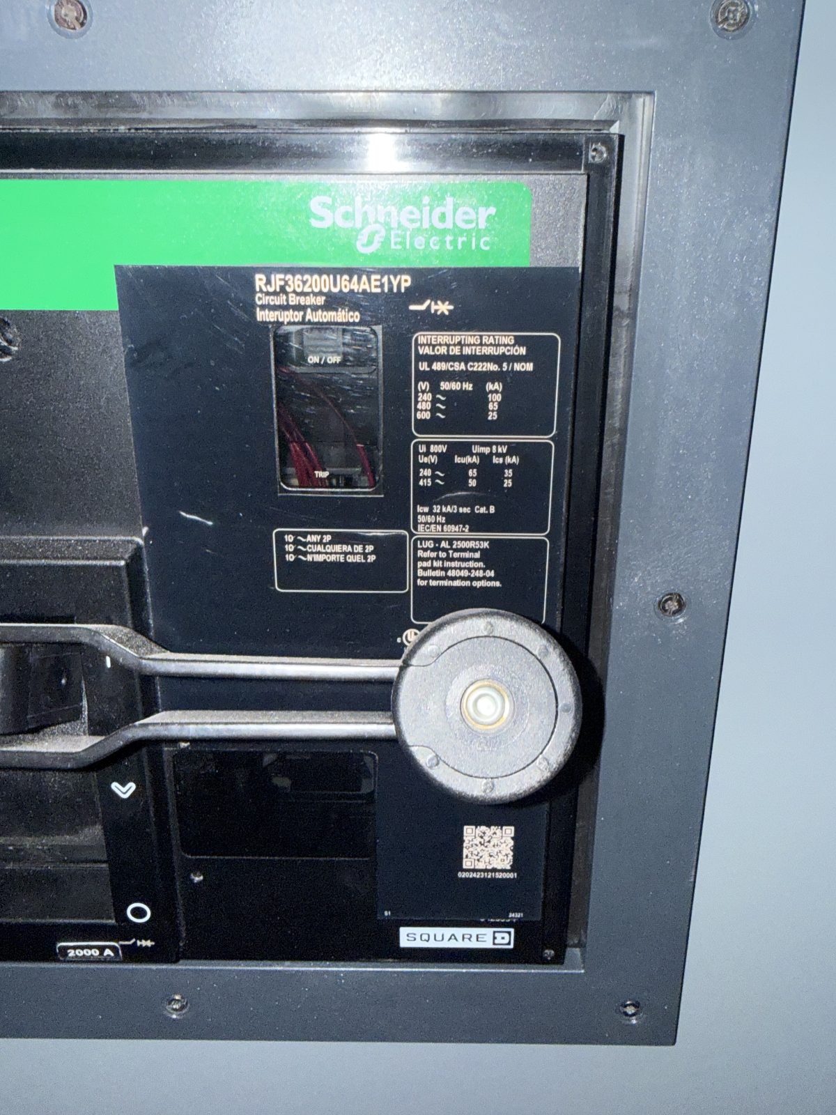 Micrologic trip unit on a Square D Masterpact NW breaker — S48827 Sensor Plug 6000 A, Y-Frame