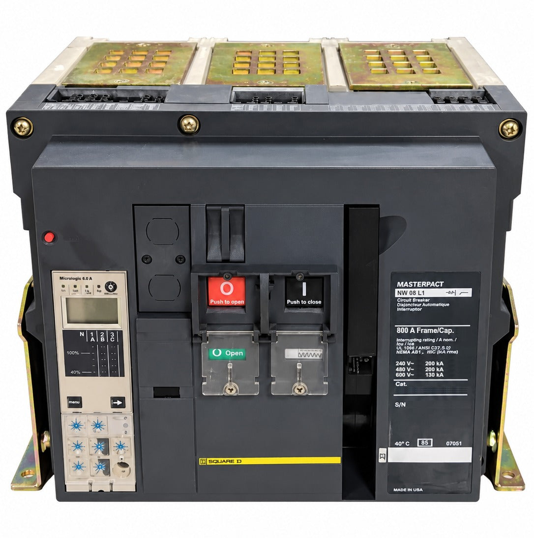 Refurbished Square D Masterpact NW08L1 800A power circuit breaker, front view